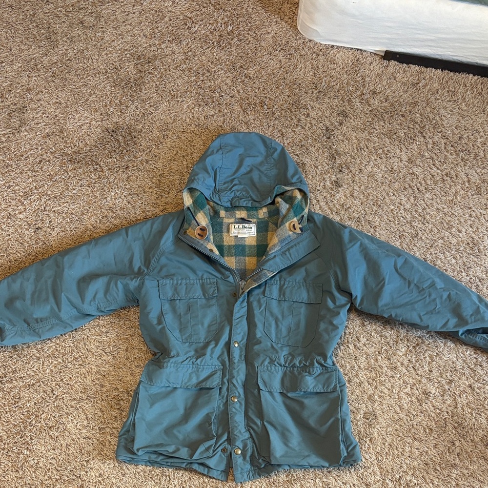 Vintage L.L. Bean Teal Hooded jacket women’s M wool flannel interior